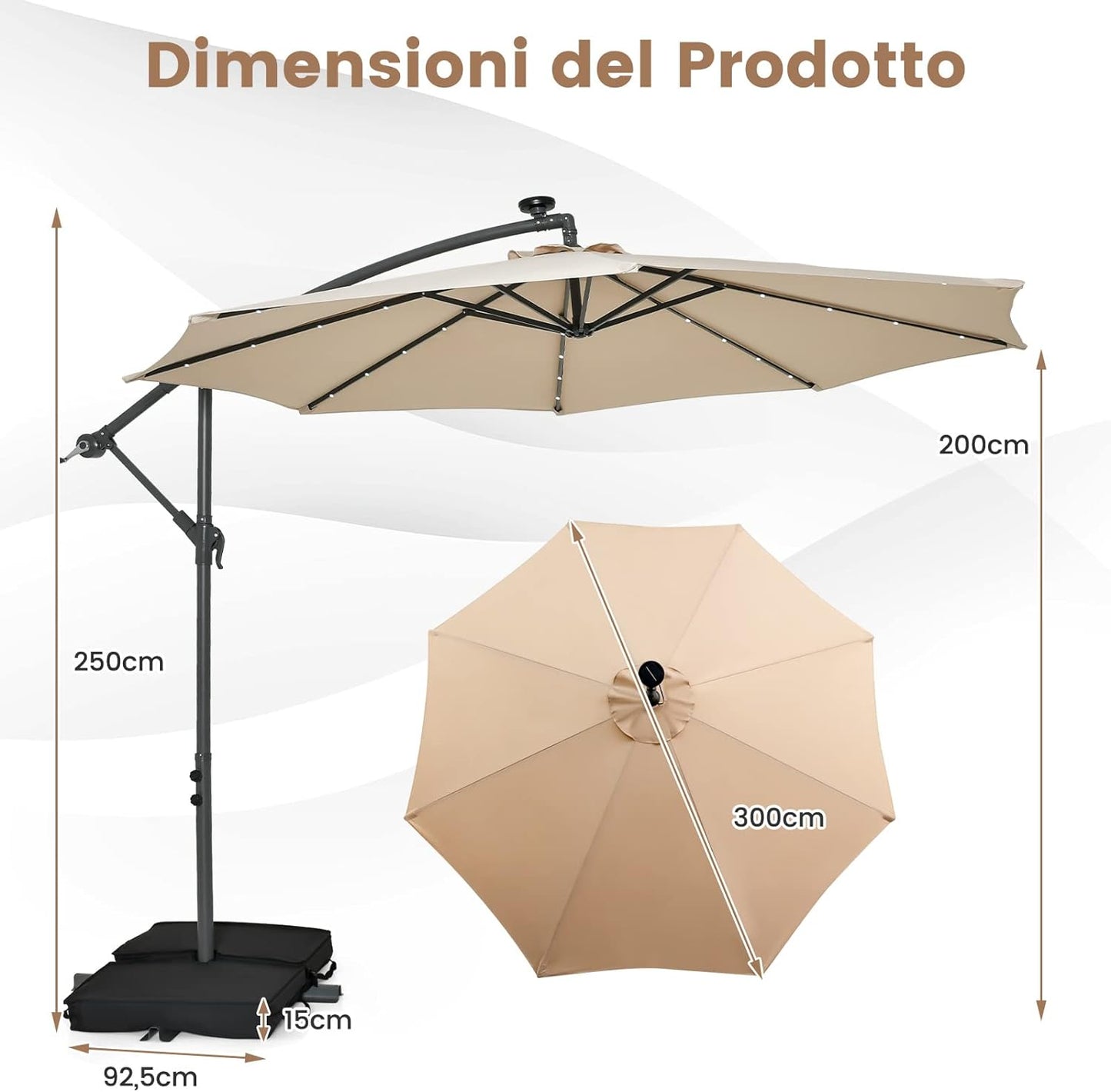 Ombrellone Decentrato SUN ELITE 3m 40LED