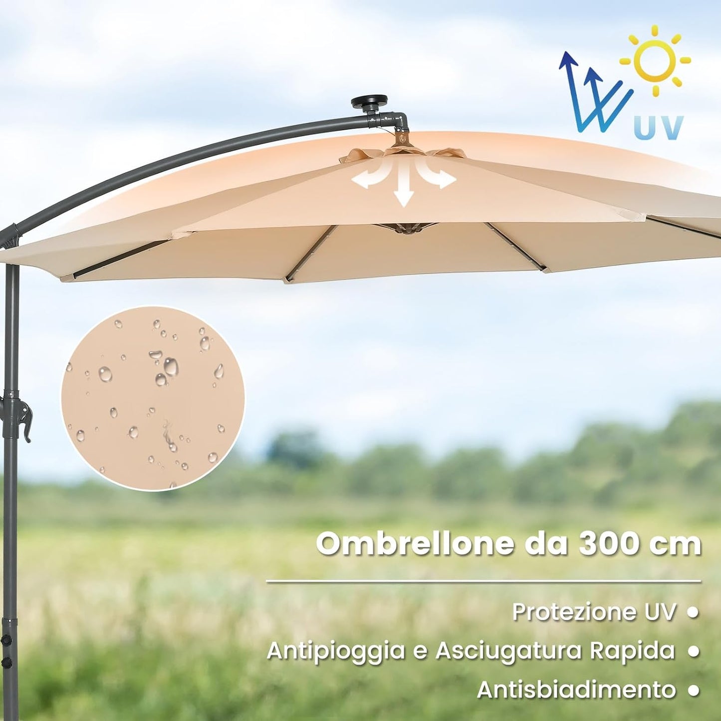 Ombrellone Decentrato SUN ELITE 3m 40LED